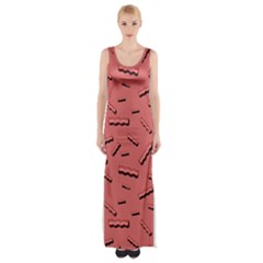 Funny Bacon Slices Pattern Infidel Vintage Red Meat Background  Maxi Thigh Split Dress by genx