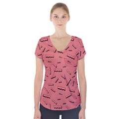 Funny Bacon Slices Pattern Infidel Vintage Red Meat Background  Short Sleeve Front Detail Top by genx