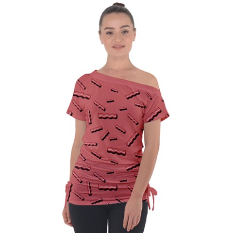 Funny Bacon Slices Pattern Infidel Vintage Red Meat Background  Tie-up Tee by genx
