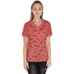 Funny Bacon Slices Pattern Infidel Vintage Red Meat Background  Women s V-neck Scrub Top by genx