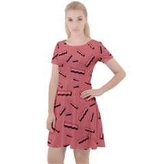 Funny Bacon Slices Pattern Infidel Vintage Red Meat Background  Cap Sleeve Velour Dress  by genx