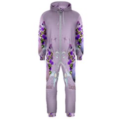 Happy Easter, Easter Egg With Flowers In Soft Violet Colors Hooded Jumpsuit (men)  by FantasyWorld7