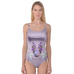 Happy Easter, Easter Egg With Flowers In Soft Violet Colors Camisole Leotard  by FantasyWorld7
