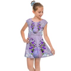 Happy Easter, Easter Egg With Flowers In Soft Violet Colors Kids  Cap Sleeve Dress by FantasyWorld7