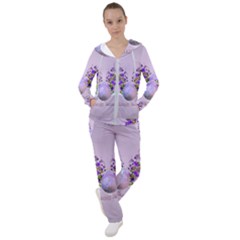 Happy Easter, Easter Egg With Flowers In Soft Violet Colors Women s Tracksuit by FantasyWorld7