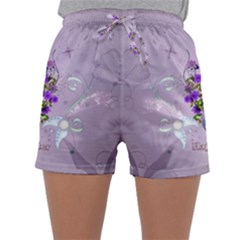 Happy Easter, Easter Egg With Flowers In Soft Violet Colors Sleepwear Shorts by FantasyWorld7