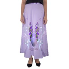 Happy Easter, Easter Egg With Flowers In Soft Violet Colors Flared Maxi Skirt by FantasyWorld7