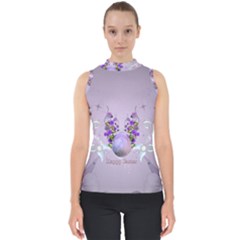 Happy Easter, Easter Egg With Flowers In Soft Violet Colors Mock Neck Shell Top by FantasyWorld7