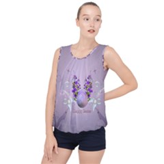Happy Easter, Easter Egg With Flowers In Soft Violet Colors Bubble Hem Chiffon Tank Top by FantasyWorld7