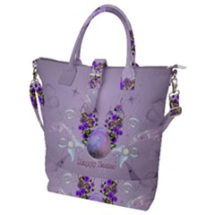 Happy Easter, Easter Egg With Flowers In Soft Violet Colors Buckle Top Tote Bag by FantasyWorld7