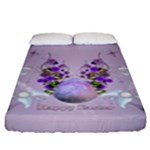 Happy Easter, Easter Egg With Flowers In Soft Violet Colors Fitted Sheet (King Size)