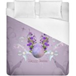 Happy Easter, Easter Egg With Flowers In Soft Violet Colors Duvet Cover (California King Size)