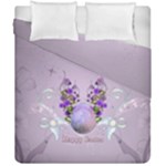 Happy Easter, Easter Egg With Flowers In Soft Violet Colors Duvet Cover Double Side (California King Size)