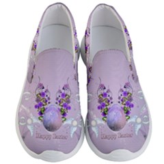 Happy Easter, Easter Egg With Flowers In Soft Violet Colors Men s Lightweight Slip Ons by FantasyWorld7