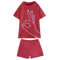 A-ok Perfect Handsign Maga Pro-trump Patriot On Pink Background Kids  Swim Tee And Shorts Set by snek