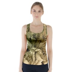 Wonderful Floral Design With Butterflies Racer Back Sports Top by FantasyWorld7