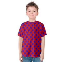 Blue Stars Pattern On Red Kids  Cotton Tee