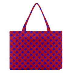 Blue Stars Pattern On Red Medium Tote Bag by BrightVibesDesign