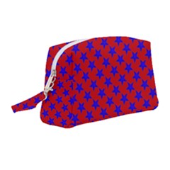 Blue Stars Pattern On Red Wristlet Pouch Bag (medium) by BrightVibesDesign