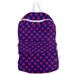 Red Stars Pattern On Blue Foldable Lightweight Backpack by BrightVibesDesign