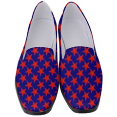 Red Stars Pattern On Blue Women s Classic Loafer Heels by BrightVibesDesign