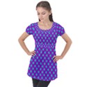 Turquoise Stars Pattern On Purple Puff Sleeve Tunic Top View1