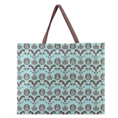 Easter Damask Pattern Robins Egg Blue And Brown Zipper Large Tote Bag by emilyzragz