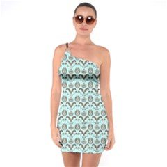 Easter Damask Pattern Robins Egg Blue And Brown One Soulder Bodycon Dress by emilyzragz