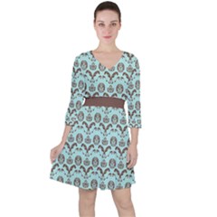 Easter Damask Pattern Robins Egg Blue And Brown Ruffle Dress