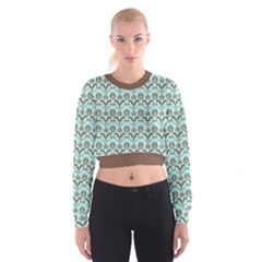 Easter Damask Pattern Robins Egg Blue And Brown Cropped Sweatshirt by emilyzragz