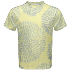 Spring Dahlia Print - Pale Yellow & Light Blue Men s Cotton Tee by WensdaiAmbrose