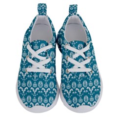 Easter Damask Pattern Deep Teal Blue And White Running Shoes by emilyzragz