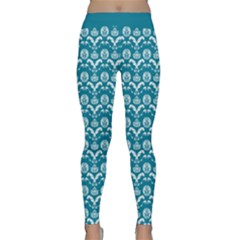 Easter Damask Pattern Deep Teal Blue And White Classic Yoga Leggings