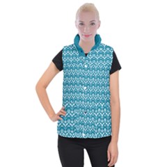 Easter Damask Pattern Deep Teal Blue And White Women s Button Up Vest by emilyzragz