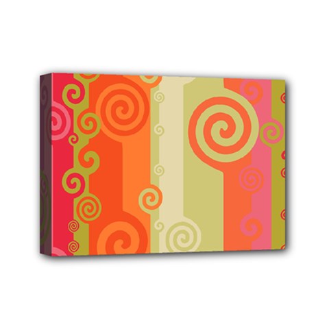 Ring Kringel Background Abstract Red Mini Canvas 7  X 5  (stretched)