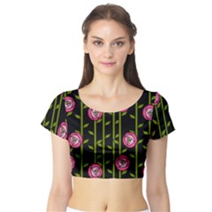 Abstract Rose Garden Short Sleeve Crop Top