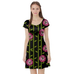 Abstract Rose Garden Short Sleeve Skater Dress