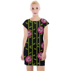 Abstract Rose Garden Cap Sleeve Bodycon Dress