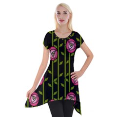 Abstract Rose Garden Short Sleeve Side Drop Tunic