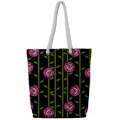 Abstract Rose Garden Full Print Rope Handle Tote (small)