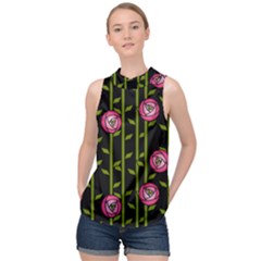 Abstract Rose Garden High Neck Satin Top