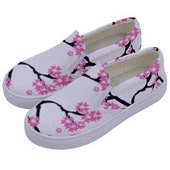 Blossoms Branch Cherry Floral Kids  Canvas Slip Ons