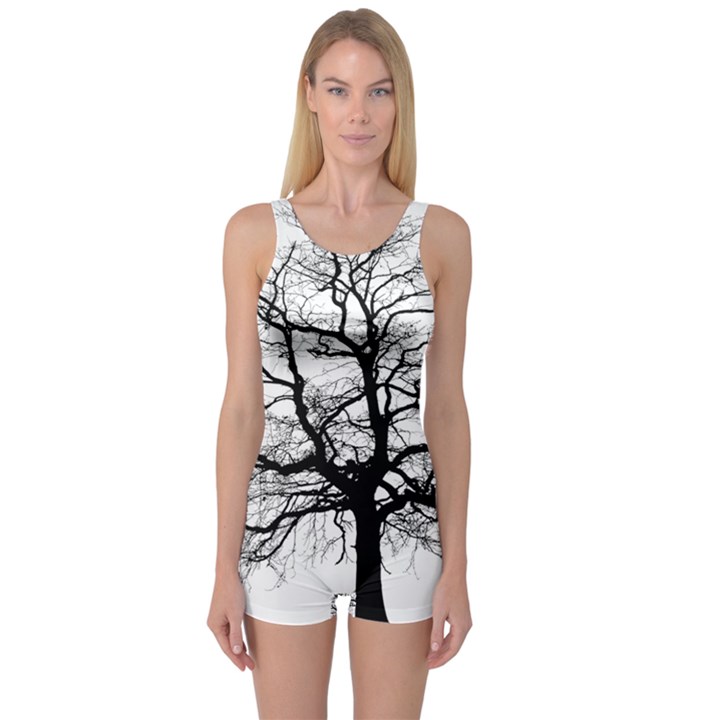 Tree Silhouette Winter Plant One Piece Boyleg Swimsuit