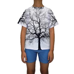 Tree Silhouette Winter Plant Kids  Short Sleeve Swimwear