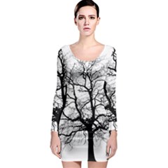 Tree Silhouette Winter Plant Long Sleeve Bodycon Dress