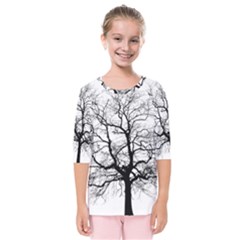 Tree Silhouette Winter Plant Kids  Quarter Sleeve Raglan Tee