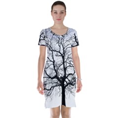 Tree Silhouette Winter Plant Short Sleeve Nightdress