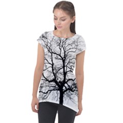 Tree Silhouette Winter Plant Cap Sleeve High Low Top