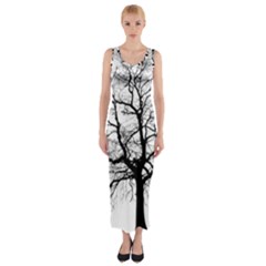 Tree Silhouette Winter Plant Fitted Maxi Dress