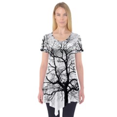 Tree Silhouette Winter Plant Short Sleeve Tunic 